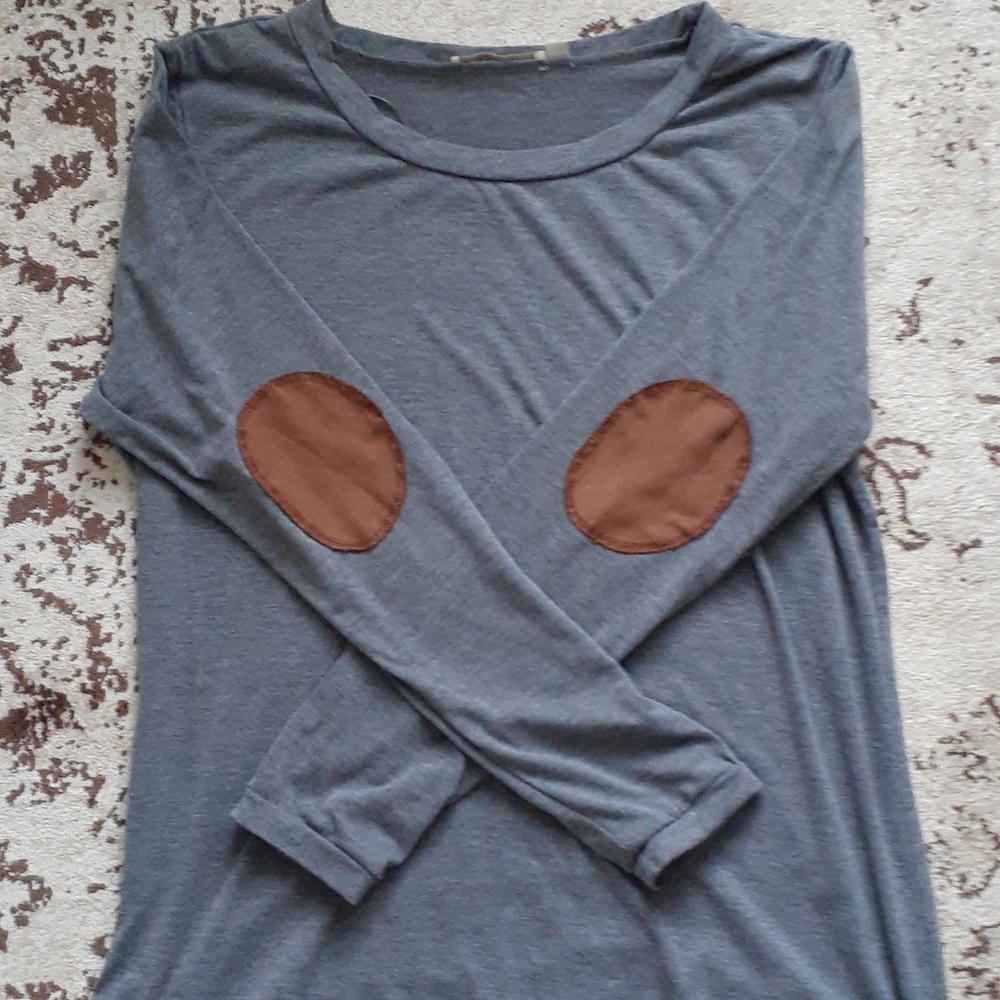 Maria Gabrielle Gray Shirt Elbow Patches.